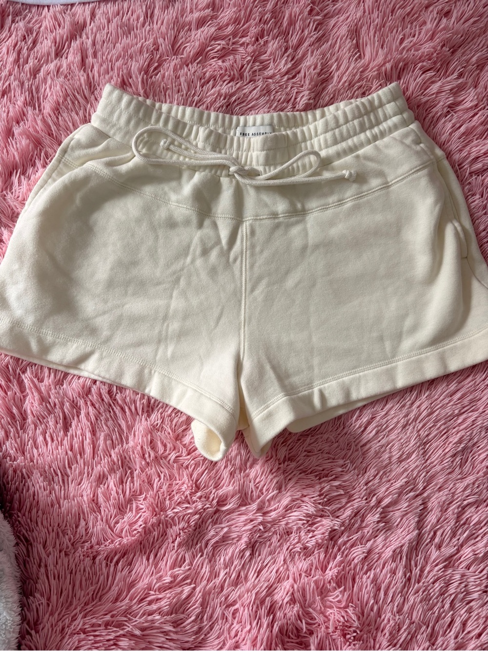 High-Rise Cream Drawstring Athletic Shorts